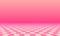 Abstract checkered floor in pink surreal interior. Room with no horizon and tiled floor.