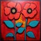 Abstract Chicano Art: Two Poppies On Colorful Walls