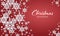Abstract Christmas and New Years Background with white snowflakes, circle shape on red background.