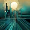 Abstract City Scene With Futurist Elements In Dark Gold And Dark Cyan