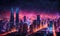 Abstract cityscape at night with futuristic financial elements