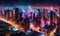 Abstract cityscape at night with futuristic financial elements