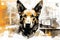 abstract closeup illustration of German Shepherd muzzle and veterinary clinic