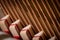 Abstract closeup of the interior of an upright piano