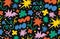 Abstract cloud and flower shapes seamless pattern. Groovy funky flower, bubble, star, loop, waves.