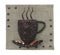 Abstract coffee beans mug concept over burlap canvas background