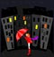 Abstract color image of the night city, rain and red girl