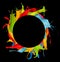 Abstract color splashes circle on black background