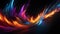 Abstract colored flames in a burst on a black background with copy space