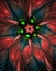 Abstract colored illustration of fractal flower, 3D shapes details, green spheres, abstract petals