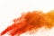 Abstract of colored powder explosion on white background. Orange powder splatted isolate. Colorful cloud. Colored dust e