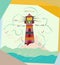 Abstract colorful background ,fantasy lighthouse ,surrealist art style 18-243