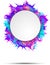 Abstract colorful banner with round frame on vivid paint splashes
