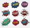 abstract colorful comics speech balloons icons collection on checkered background, dialog boxes with popular