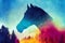 Abstract colorful horse background. ai generated. Horse watercolor double exposure background