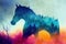 Abstract colorful horse background. ai generated. Horse watercolor double exposure background