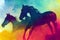 Abstract colorful horse background. ai generated. Horse watercolor double exposure background