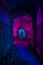 Abstract colorful light painting in abandoned soviet bunker. Pin