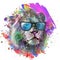 Abstract colorful lion wearing eyeglasses illustration, graphic design concept color art