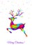 Abstract colorful low poly triangle Christmas deer.