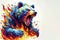 Abstract colorful polygon bear roaring Fierce on fire on a white background. ai generative