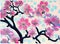 Abstract colorful spring cherry blossoms in a Japanese Lino cut style on digital art concept, Generative AI