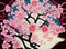 Abstract colorful spring cherry blossoms in a Japanese Lino cut style on digital art concept, Generative AI