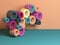 Abstract colorful still life installation, shiny plastic tubes cluster. 3d