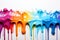 Abstract Colorful and vibrant of acrylic paint splashes on a white background. Colors of paint dripping and splashing across the