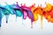 Abstract Colorful and vibrant of acrylic paint splashes on a white background. Colors of paint dripping and splashing across the