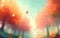 Abstract colourful autumn forest, anime-style Manga, watercolour paint, wallpaper backdrop. Created using generative Ai