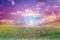 Abstract colourful dreamy like heaven sky with flowers field in