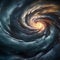 Abstract colourful spiral galaxy in space, interstellar nebula, realistic swirling vortex. AI generated