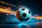 Abstract competition backdrop Soccer ball graphic on a digitally designed illuminated ground