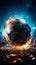 Abstract competition backdrop Soccer ball graphic on a digitally designed illuminated ground
