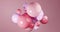 Abstract composition with 3d spheres cluster. Pink glossy realistic bubbles. Futuristic background of balls