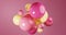 Abstract composition with 3d spheres cluster. Pink glossy realistic bubbles. Futuristic background of balls