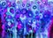 Abstract composition of circles and spots watercolor in purple and blue colors.