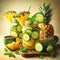 Abstract composition of natural Pineapple and Cucumber juice and healthy, good for heart and blood pressure