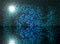 Abstract composition night pond shining moon reflection in water blue color shine trees misty