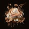 Abstract composition of a rose surrounded by splashes of coffee. Generative AI