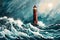 The abstract concept of inner strength with an image of a lone lighthouse standing resilient against the crashing waves