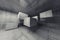 Abstract concrete 3d interior with flying cubes