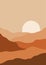 Abstract contemporary aesthetic background with desert, mountains, Sun. Earth tones, burnt orange, terracotta colors. Boho wall