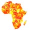 Abstract continent of Africa from orange, amber, yellow triangles. Origami style. Vector polygonal pattern for your design