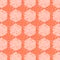 Abstract continuous pattern with pixelated squares and round tiles in coral, peach and cream colors.