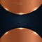 Abstract copper shiny metallic circle with particles elements on dark blue background