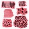Abstract coral color patch with black gouache doodles on a white background
