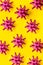 Abstract Corona virus Covid-19 strain model on yellow background top-down pattern
