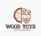 Abstract creative concept wood toys logo with wooden locomotive. From log to train toy idea. Design for print, emblem, t-shirt,
